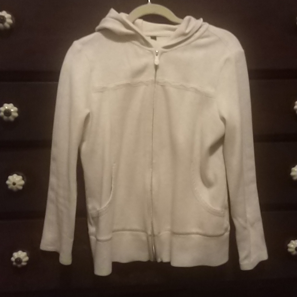 COTTON WHITE CREAM HOODIE ZIP UP SIZE MED